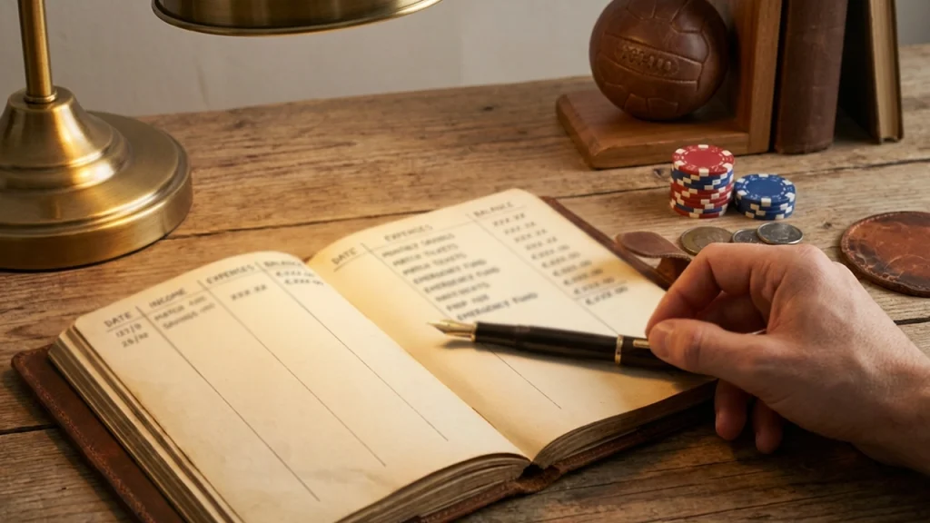 Notitieboek met budgetplanning voor sportweddenschappen