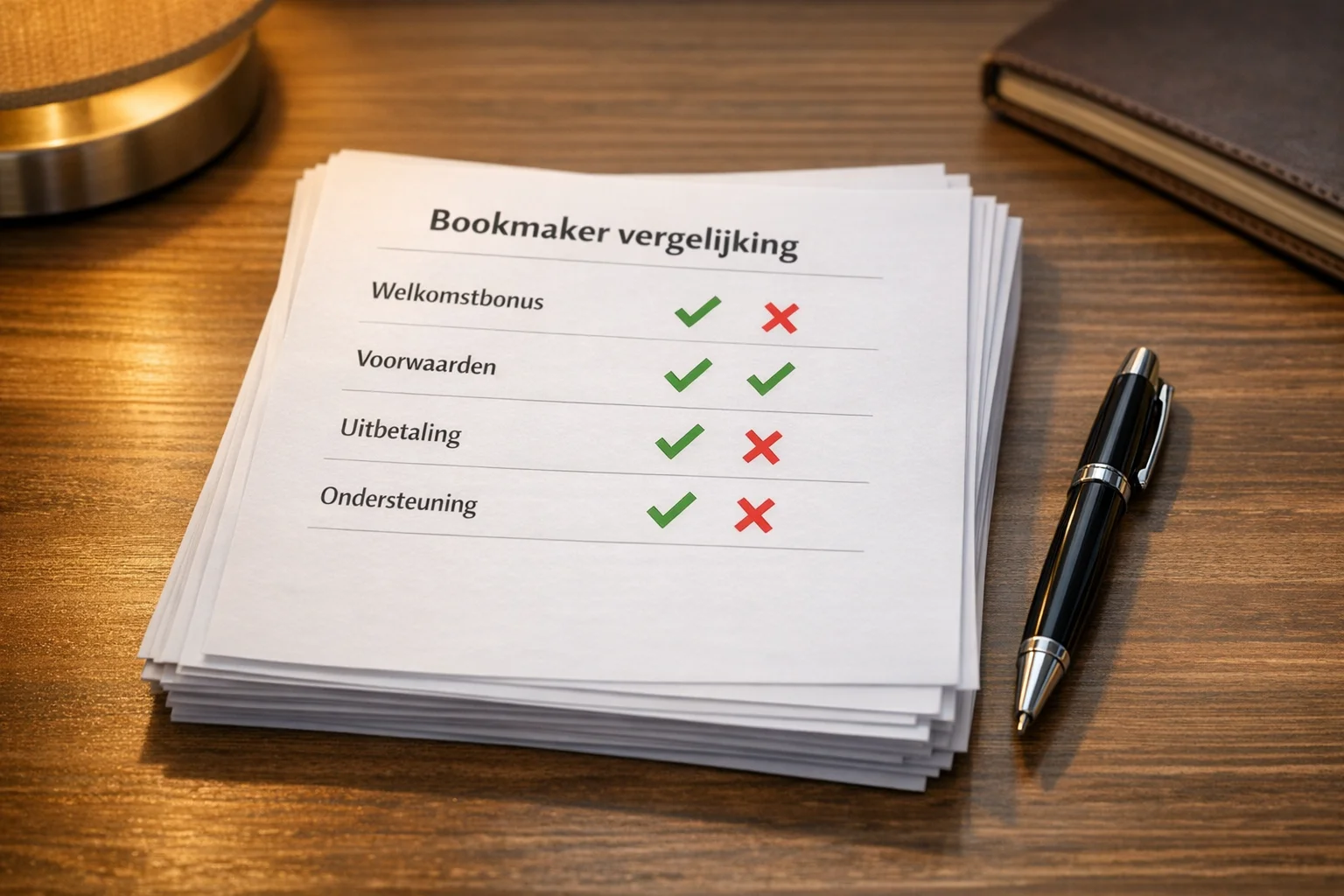 Documenten met lijstjes en een pen op een bureau