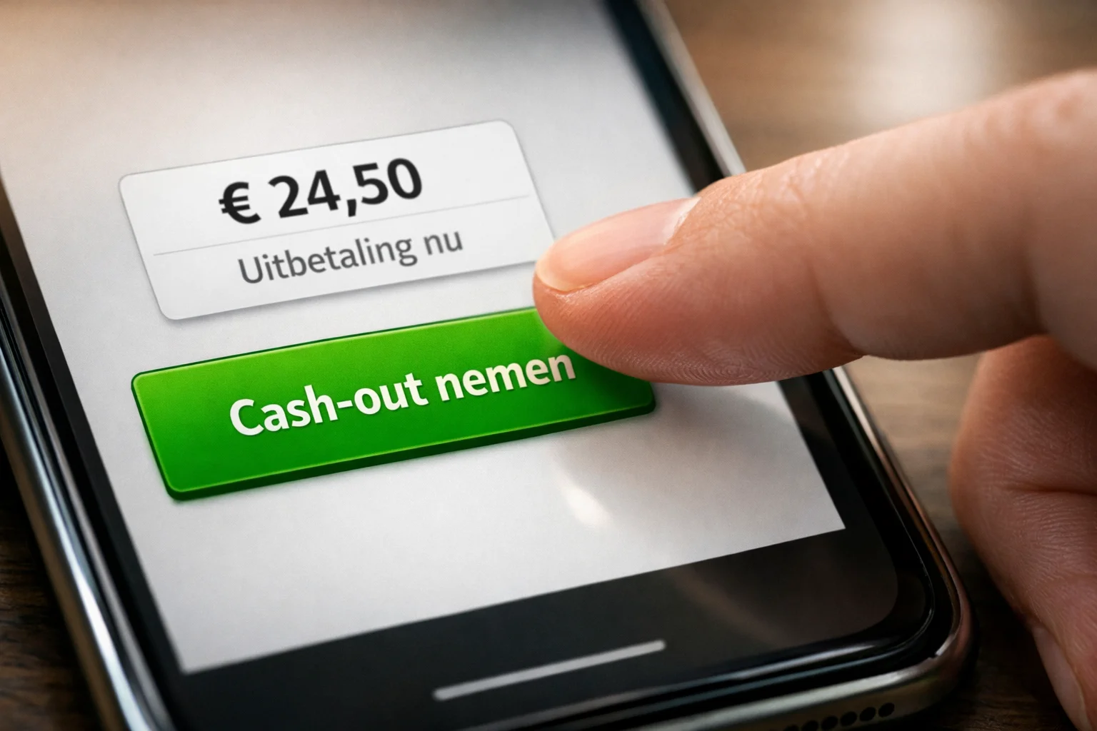 Vinger tikt op smartphone scherm met bevestigingsknop