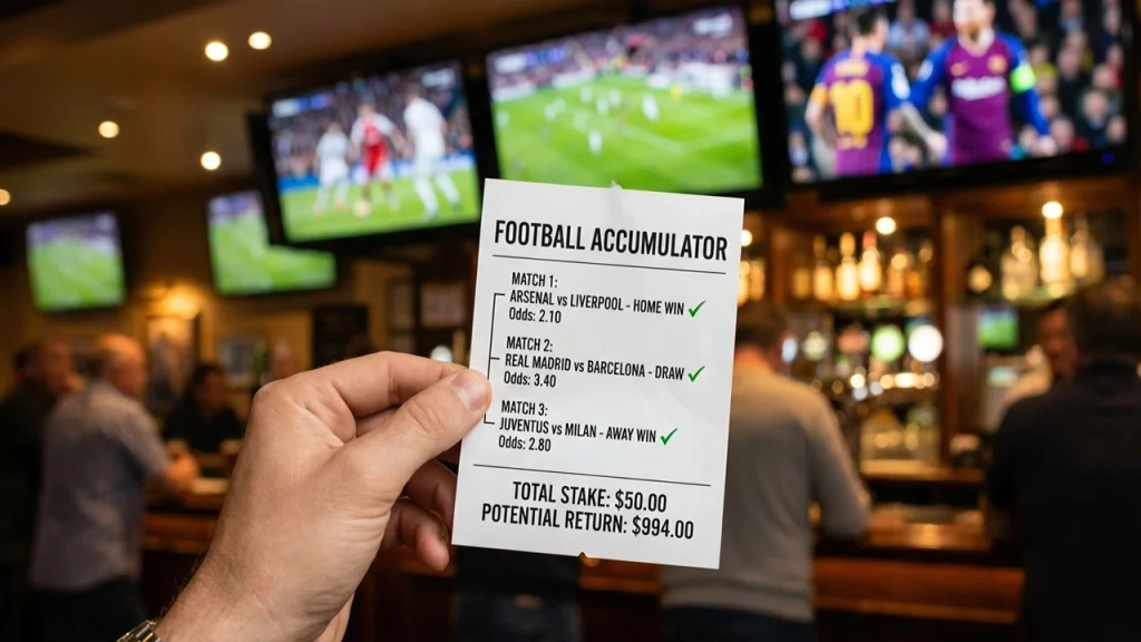 Meerdere voetbalwedstrijden gecombineerd op wedformulier