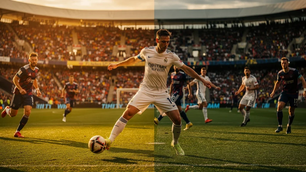 Voetbalactie uit Europese topcompetitie met dramatisch stadionlicht