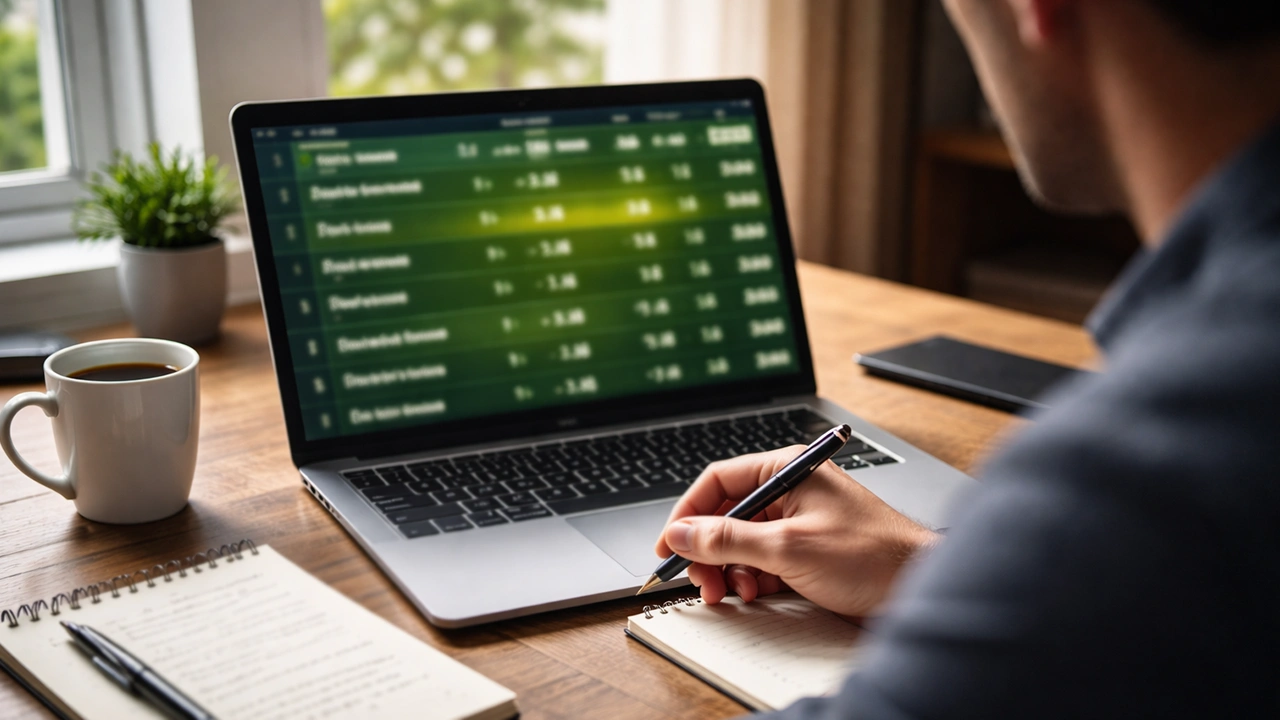 Persoon analyseert sportweddenschappen op laptop
