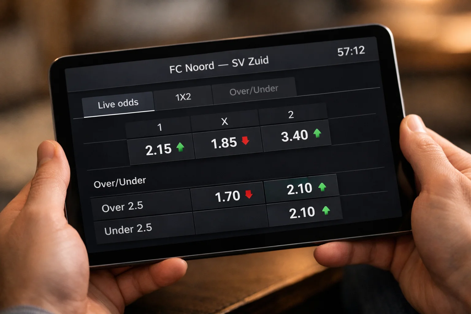 Tablet met live wedden interface en veranderende getallen