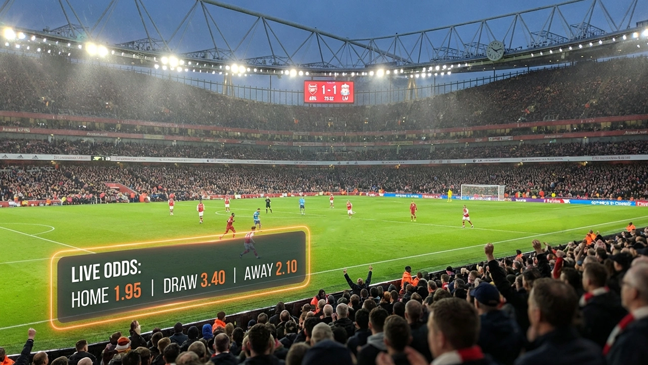 Voetbalwedstrijd in stadion met live quoteringen overlay