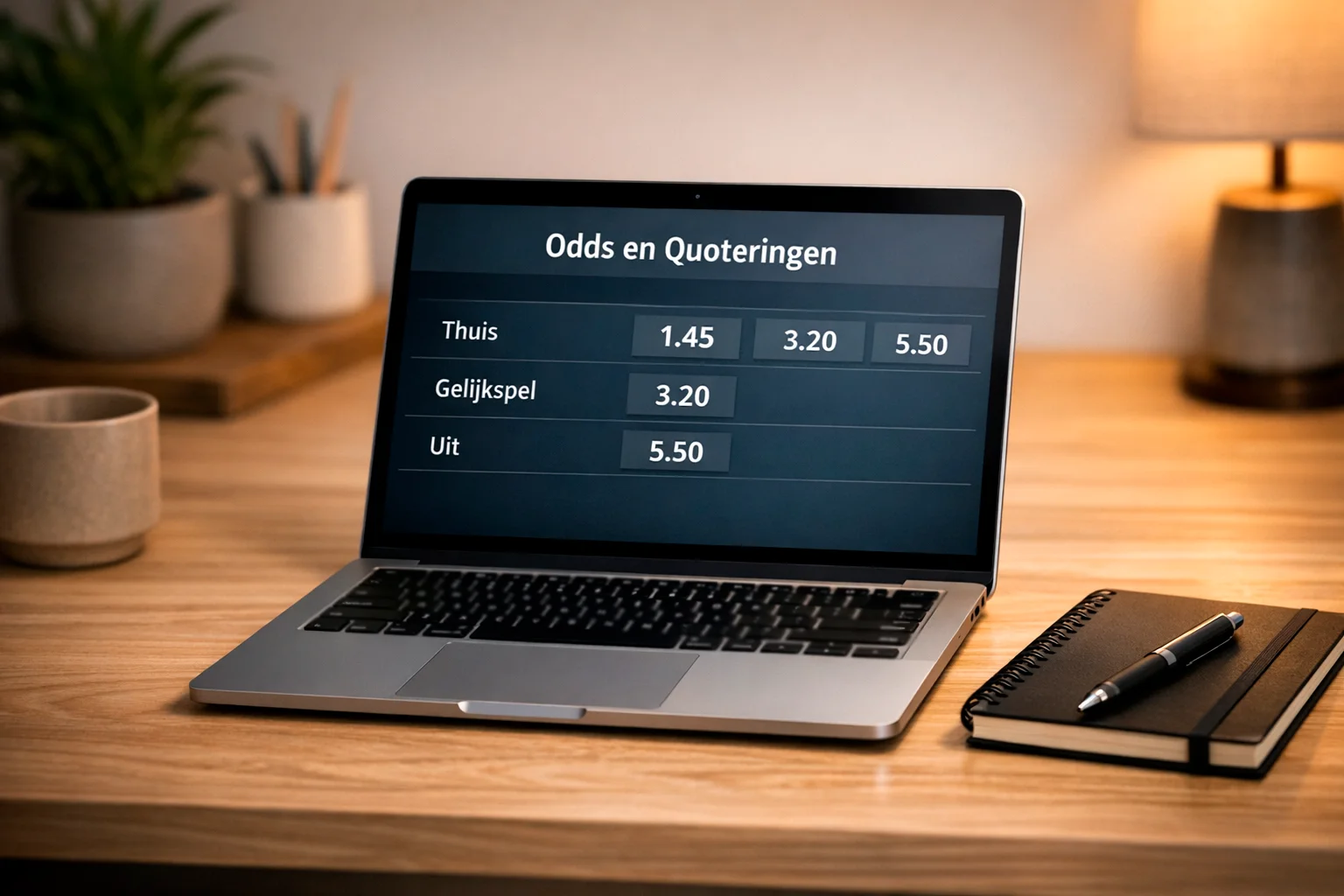 Laptopscherm met voetbalwedstrijd odds in duidelijke weergave