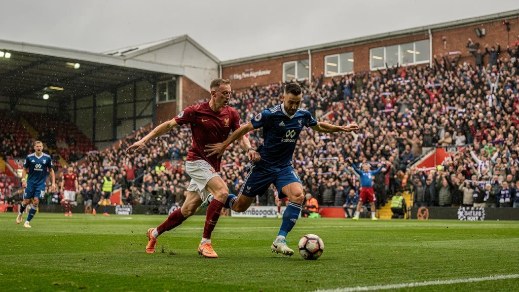 Intensieve Premier League wedstrijd in vol Engels stadion