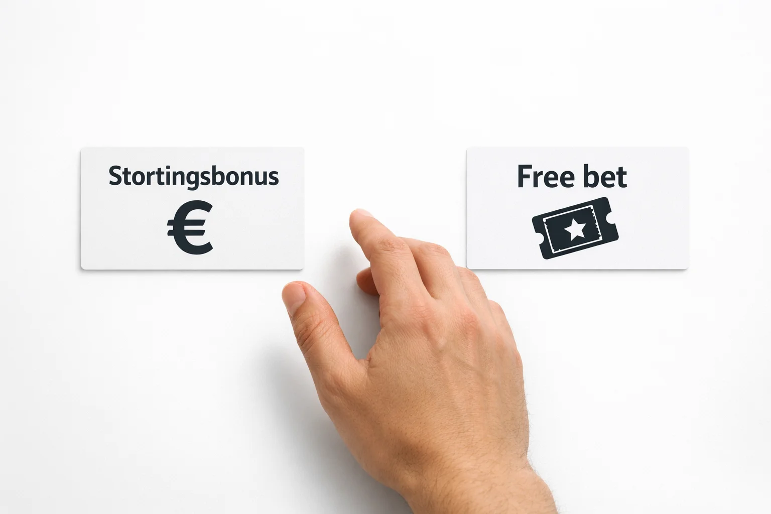 Twee opties weergegeven met hand die keuze maakt