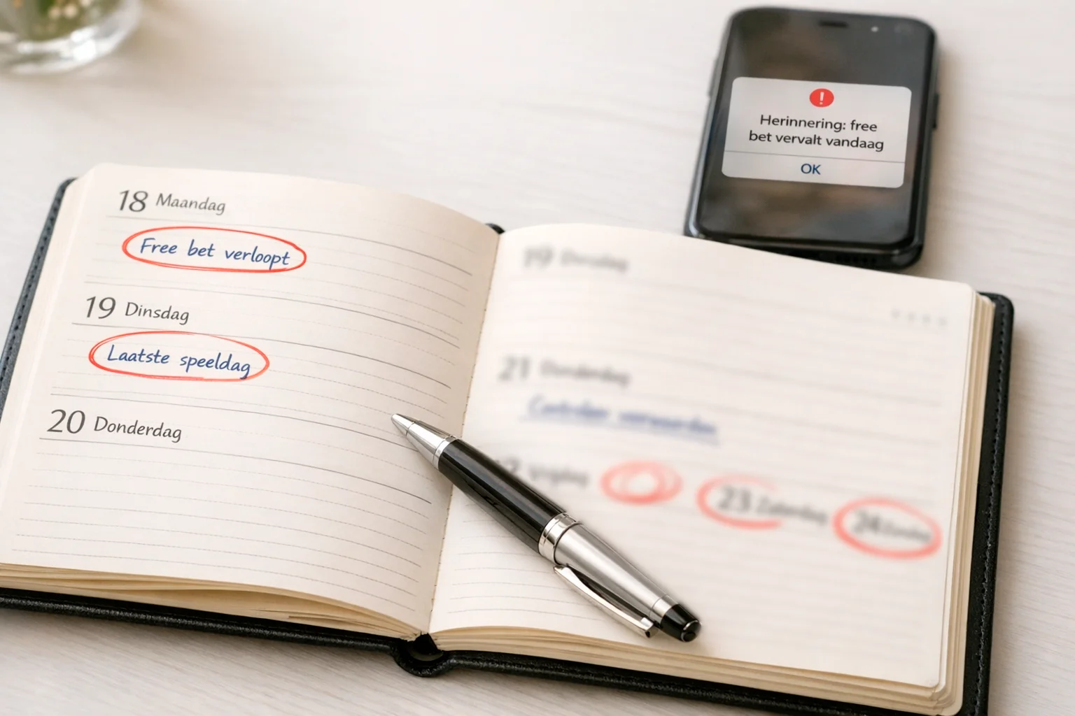 Open agenda met notities en smartphone met herinneringen
