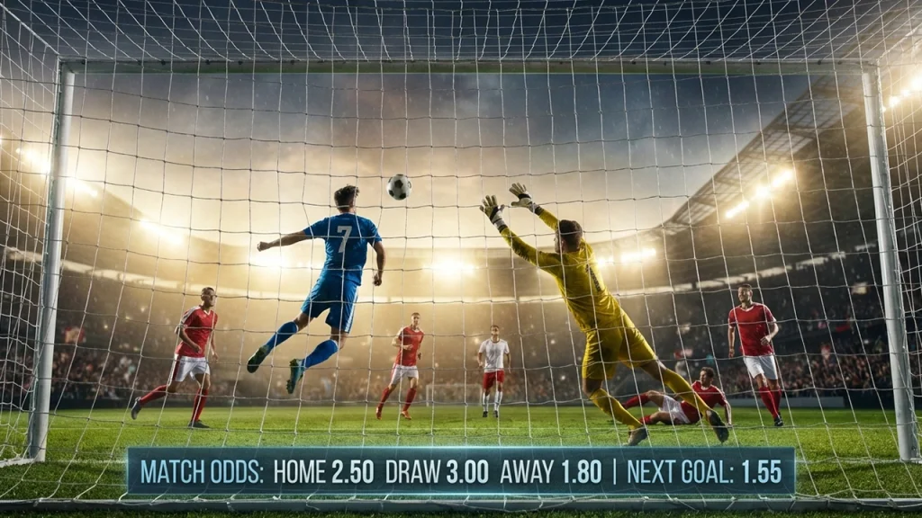 Voetbalwedstrijd met overlay van quoteringen analyse