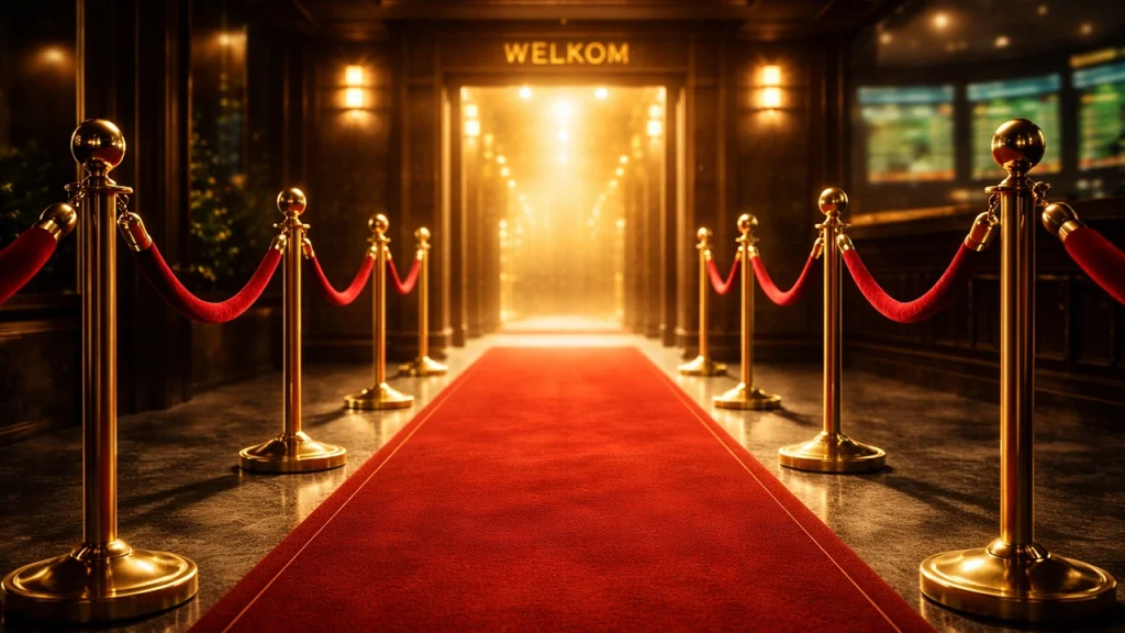 Rode loper met welkomstbord voor nieuwe spelers