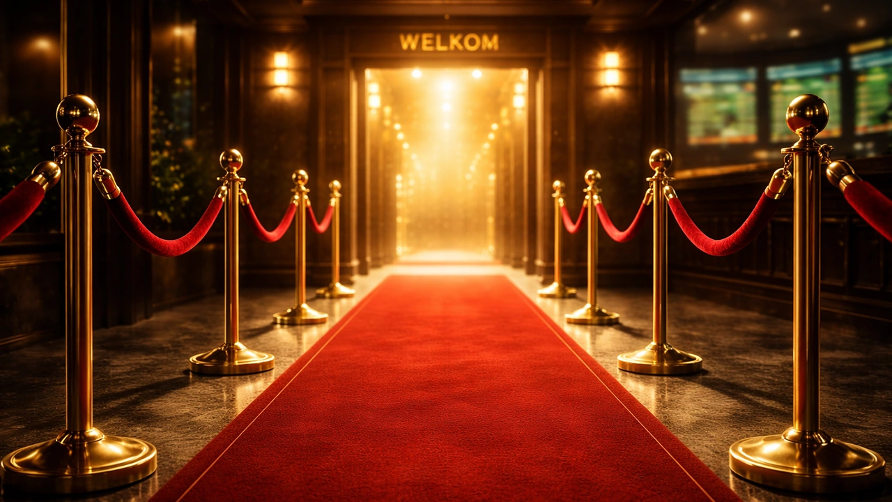 Rode loper met welkomstbord voor nieuwe spelers